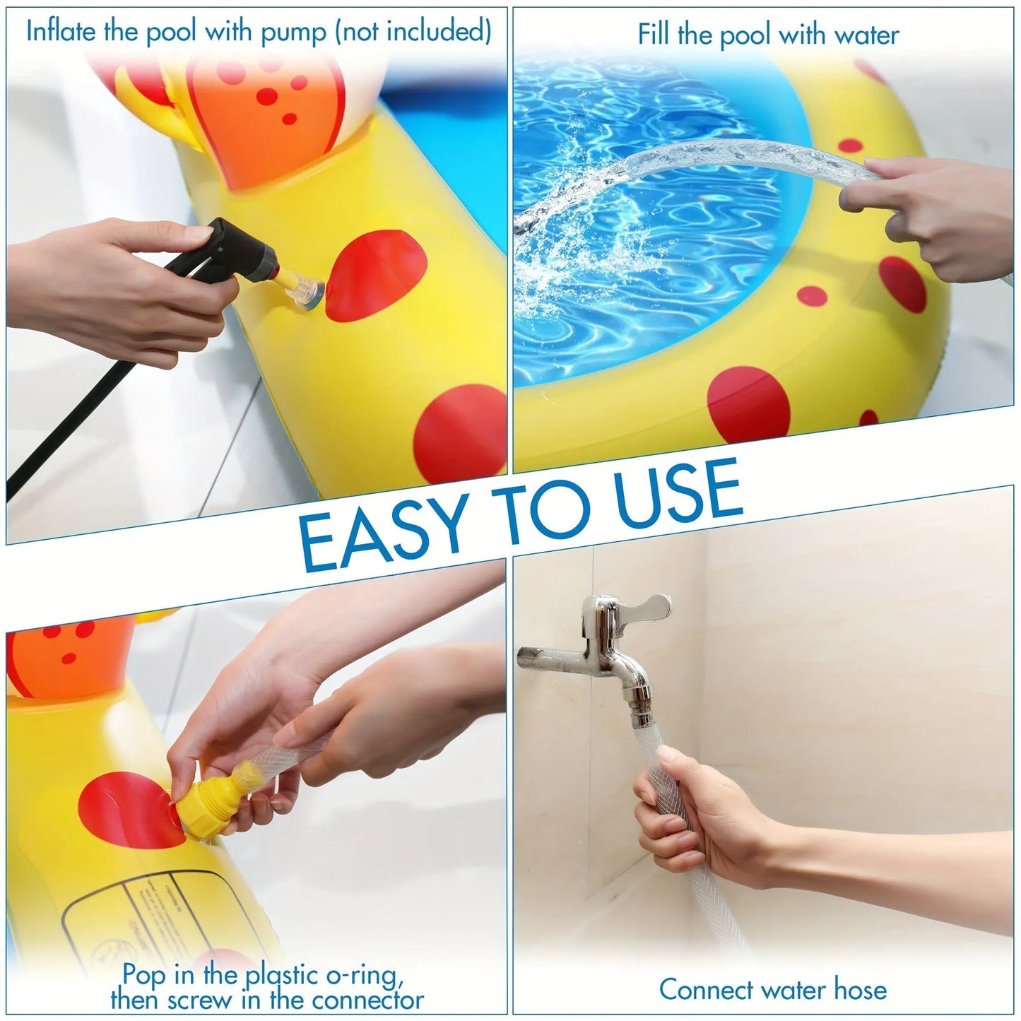 Blue inflatable dinosaur-shaped water spray pool for kids outdoor play