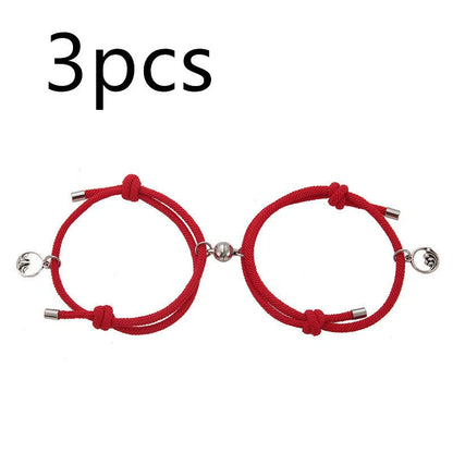 Magnetic couple's bracelet with geometric design and meaningful charms inspired by ancient Chinese tradition