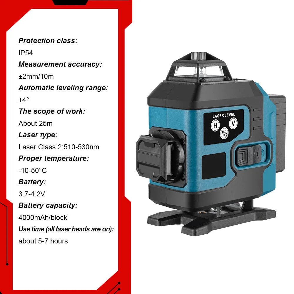 16-line infrared level, floor-mounted portable ABS unit, 30m working distance, dual lithium battery power supply