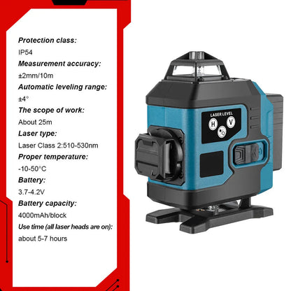 16-line infrared level, floor-mounted portable ABS unit, 30m working distance, dual lithium battery power supply