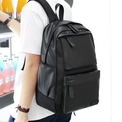 Black men's waterproof travel backpack showing computer pocket and double shoulder straps