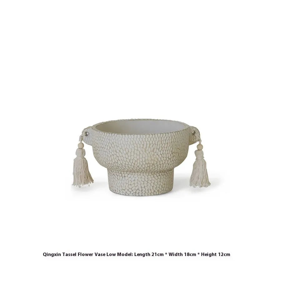Ceramic Binaural Tassel Flower design succulent pot in Silent Wind style, showing high and low model variants.