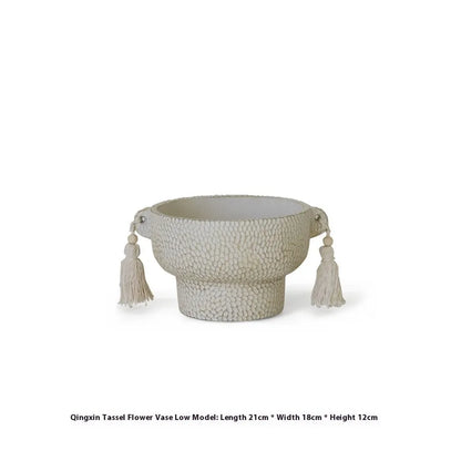 Ceramic Binaural Tassel Flower design succulent pot in Silent Wind style, showing high and low model variants.