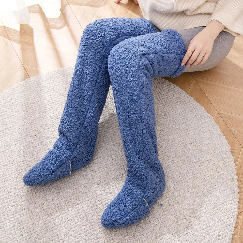 Cozy over-the-knee fuzzy socks in a variety of colors for winter warmth and comfort