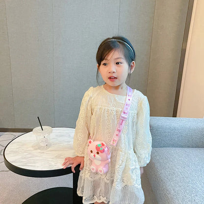 Children's silicone strawberry bear shoulder bag with zipper closure