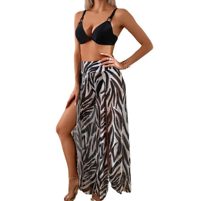 Women's three-piece polyester bikini set in quick-drying fabric with high elasticity