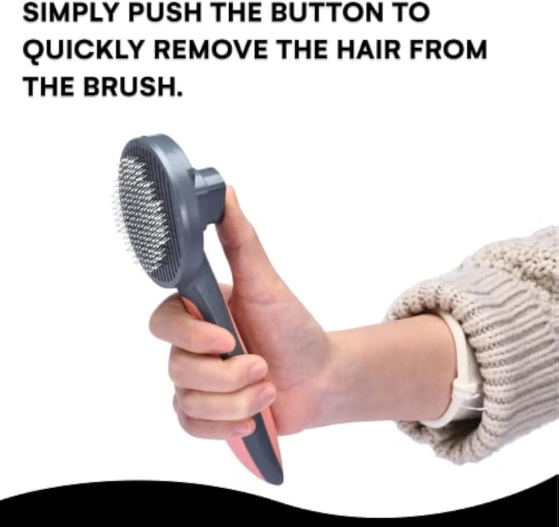 Self-cleaning slicker brush for cats and dogs with long or short hair: removes loose and tangled fur efficiently with a one-click cleaning button, featuring a comfort-grip handle and washable design for easy maintenance.