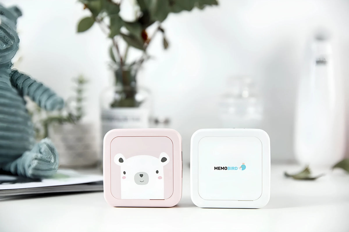 Thermal pocket portable Bluetooth printer, 79x79x40mm, 900mAh battery, pink or white, with thermal paper