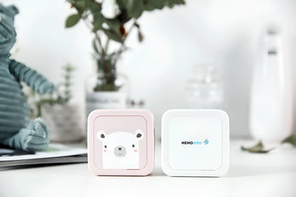 Thermal pocket portable Bluetooth printer, 79x79x40mm, 900mAh battery, pink or white, with thermal paper