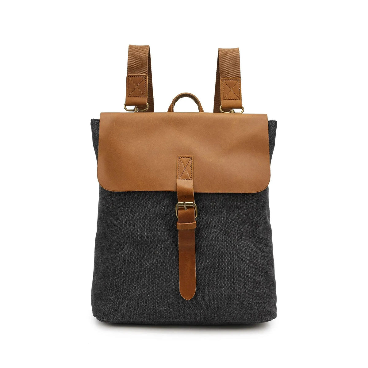Crazy Horse leather detail casual student backpack in canvas, shown in one of five colour options.