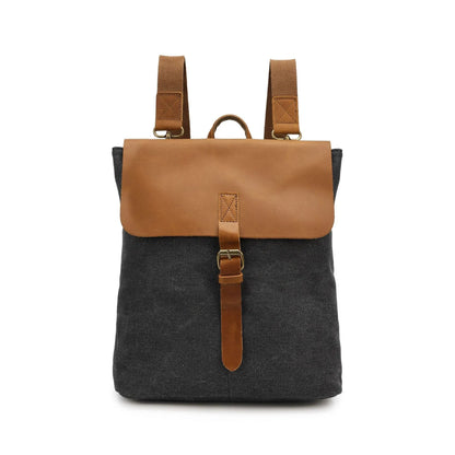 Crazy Horse leather detail casual student backpack in canvas, shown in one of five colour options.