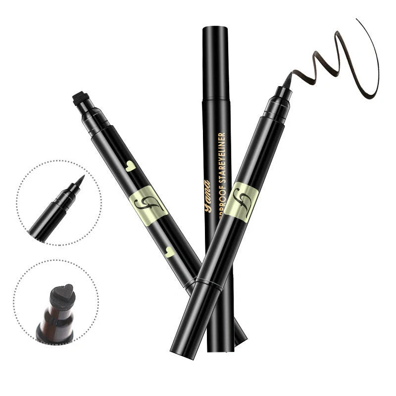 Double-headed seal eyeliner with unique five-pointed star, heart, and moon designs for precise makeup application