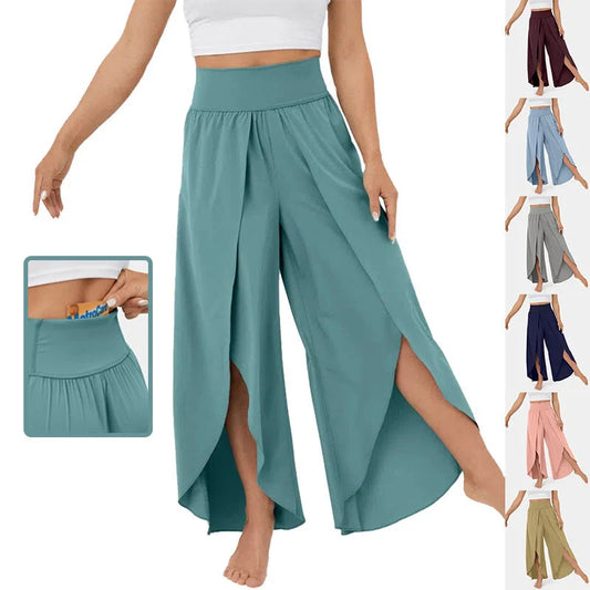 Women's summer high waist loose split yoga pants in various colours