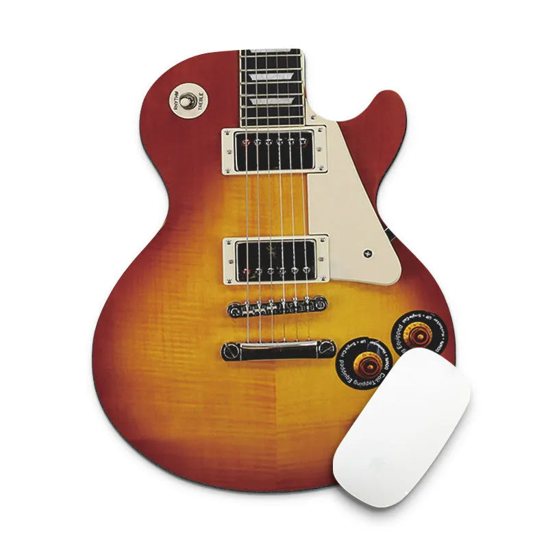 Guitar-shaped mouse pad, 22cm x 18cm, natural rubber and fine cloth, 2mm thick, anti-skid back, nine guitar styles.