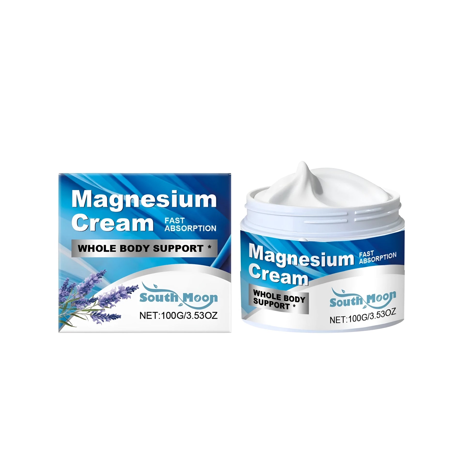 100g jar of lavender-scented magnesium cream with shea butter for muscle relief.