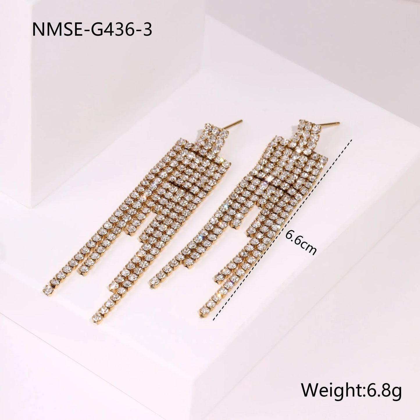 Stainless steel diamond tassel earrings with heart and star shapes in 18K gold electroplated finish