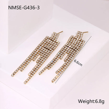 Stainless steel diamond tassel earrings with heart and star shapes in 18K gold electroplated finish