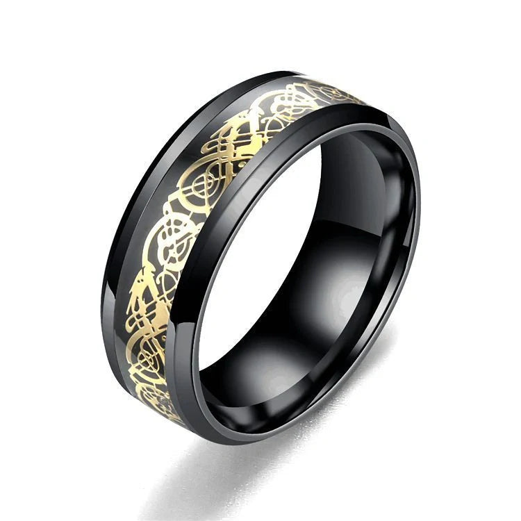 Stainless steel dragon pattern ring, a unique fashion accessory for men and women.