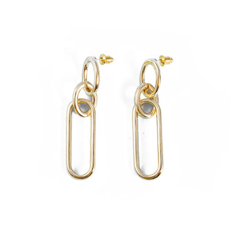 Sterling silver needle hoop earrings with geometry design and electroplated finish