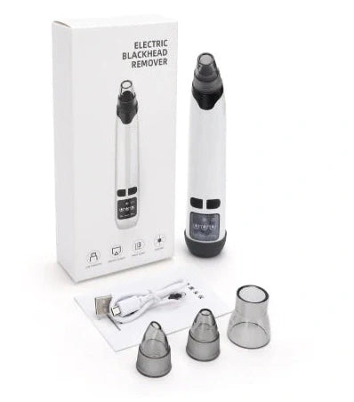 Blackhead suction instrument with oval, small round, and large round suction heads plus microcrystalline tip for facial treatment