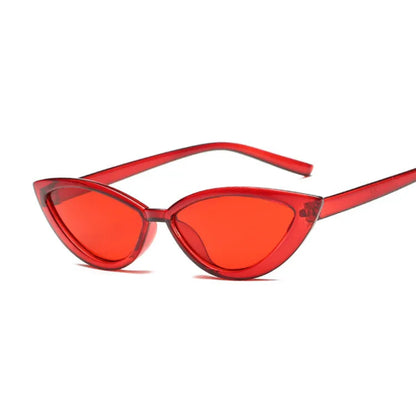 Cat eye sunglasses with PC frame, available in black, blue, grey, pink, purple, red, and yellow.