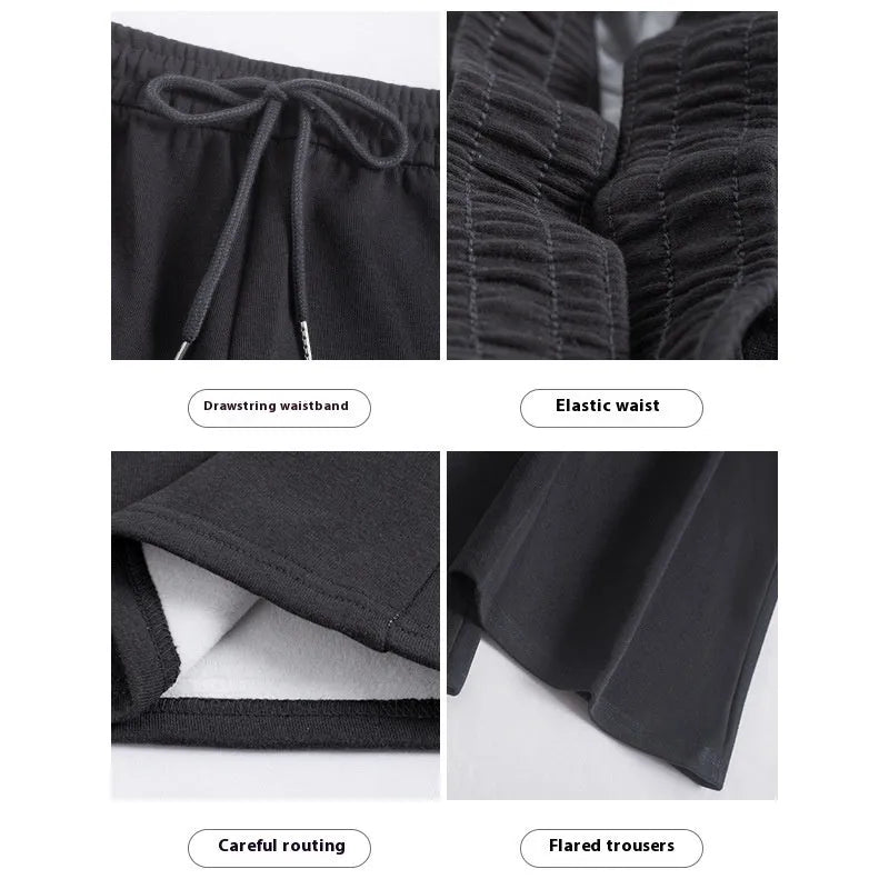 Women's high waist bootcut sports pants in black cotton with fleece lining and micro elasticity, slightly flared leg.