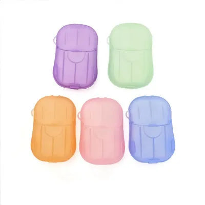 Disposable hand soap paper sheets showing 3.6x5.6cm size and multiple colour options