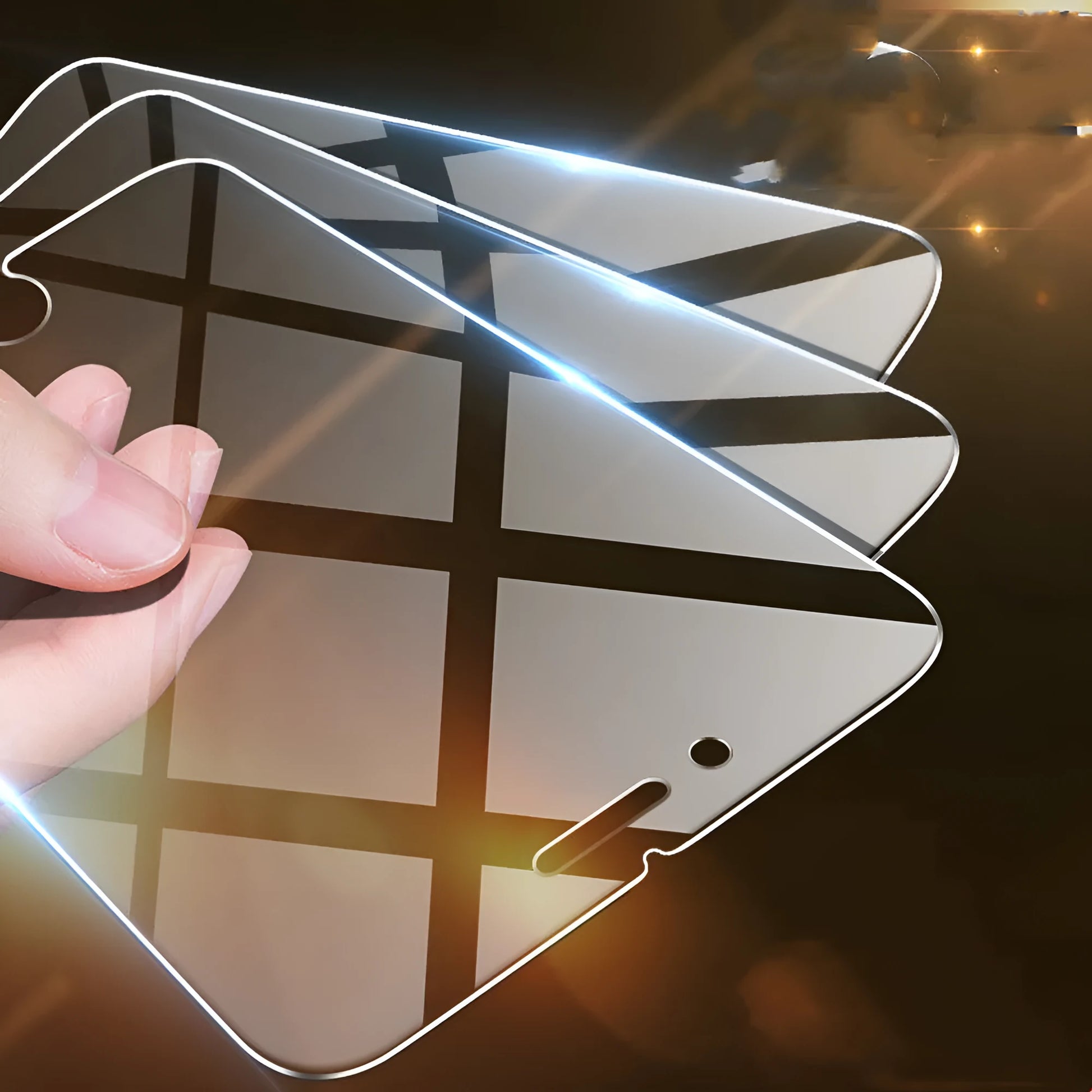 Tempered glass screen protector for iPhone on a transparent background.