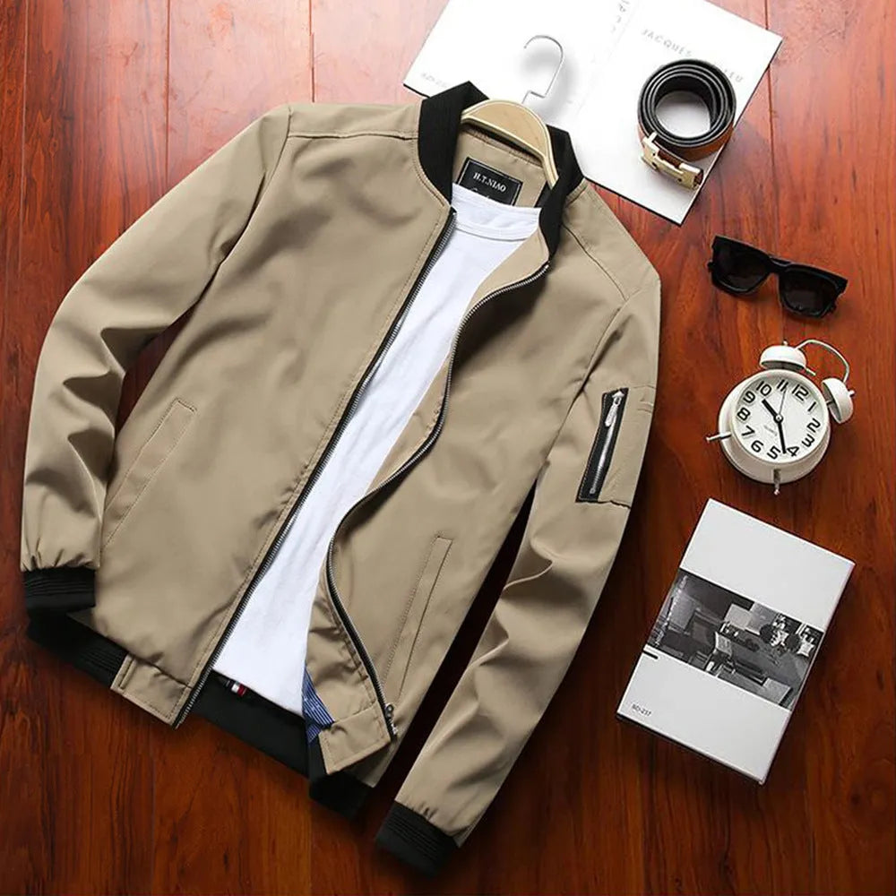 Men's slim fit casual jacket with zippered security pockets in polyester blend fabric