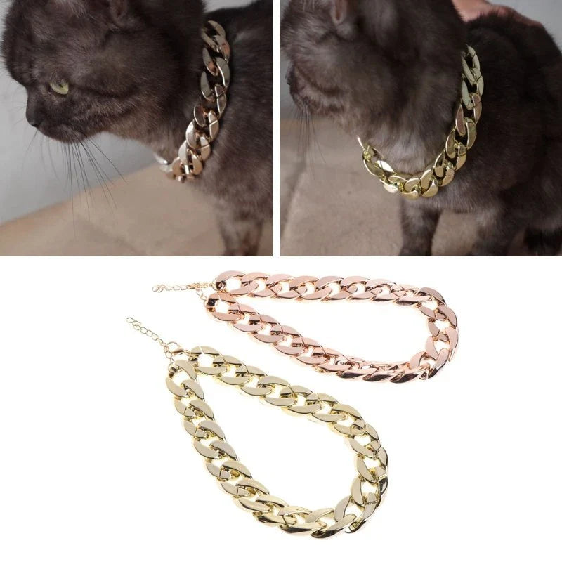 Stylish metallic dog collar in gold and rose gold colors, featuring a durable and lightweight design for fashionable pet accessories.