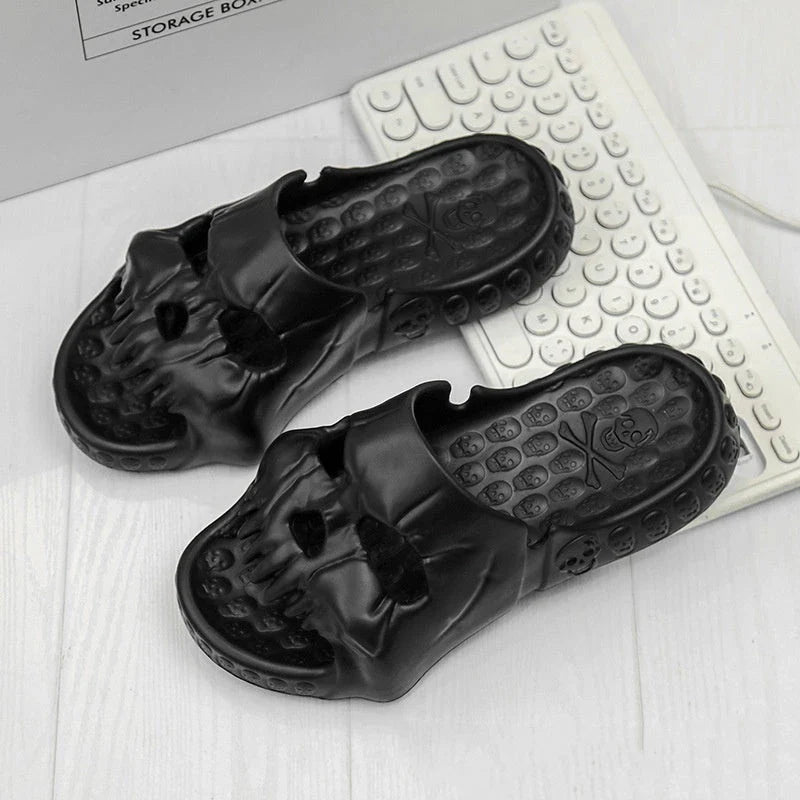 Stylish skull-themed slippers with a variety of color options for comfortable, versatile wear