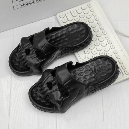 Stylish skull-themed slippers with a variety of color options for comfortable, versatile wear