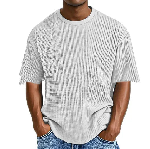 Cotton blend waffle texture short sleeve casual pullover shirt in multiple colour options