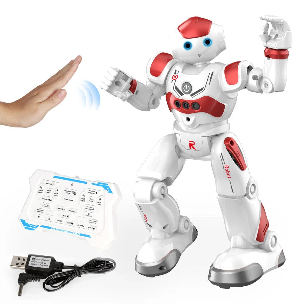 Remote control dancing robot toy with gesture controls, autonomous navigation, and customizable dance routines