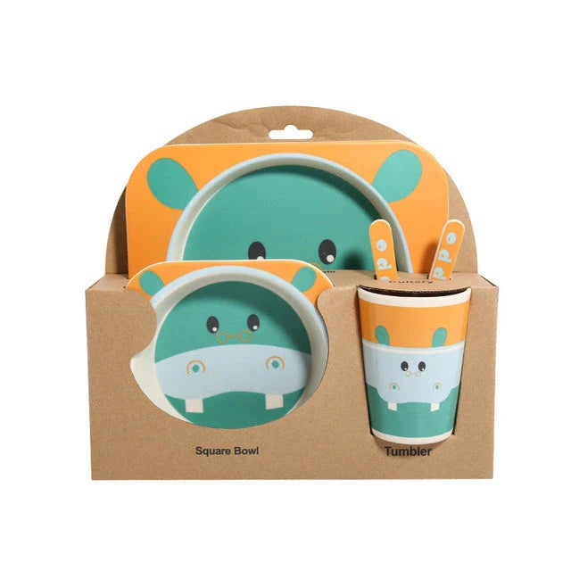 Stylish bamboo fibre children's tableware set with playful animal designs
