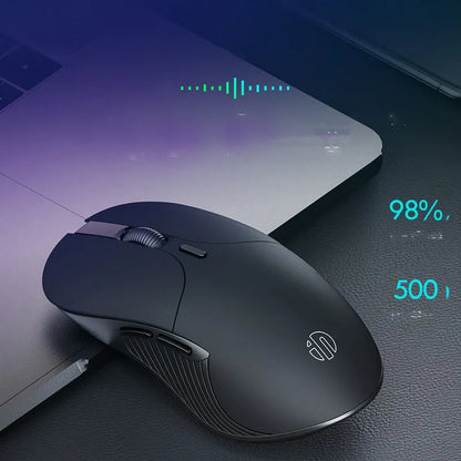 Black wireless voice mouse with six buttons showing dimensions of 123x35x65.5mm
