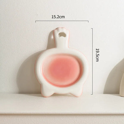 Ceramic cat bowl with shallow design in blue, green, pink, or yellow colour options