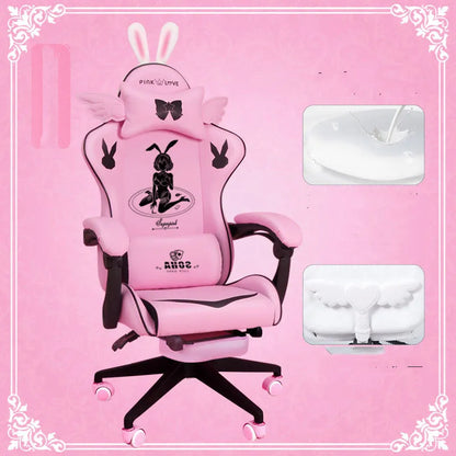 Goddess gaming chair in black or white artificial leather with fixed armrests and optional footrest