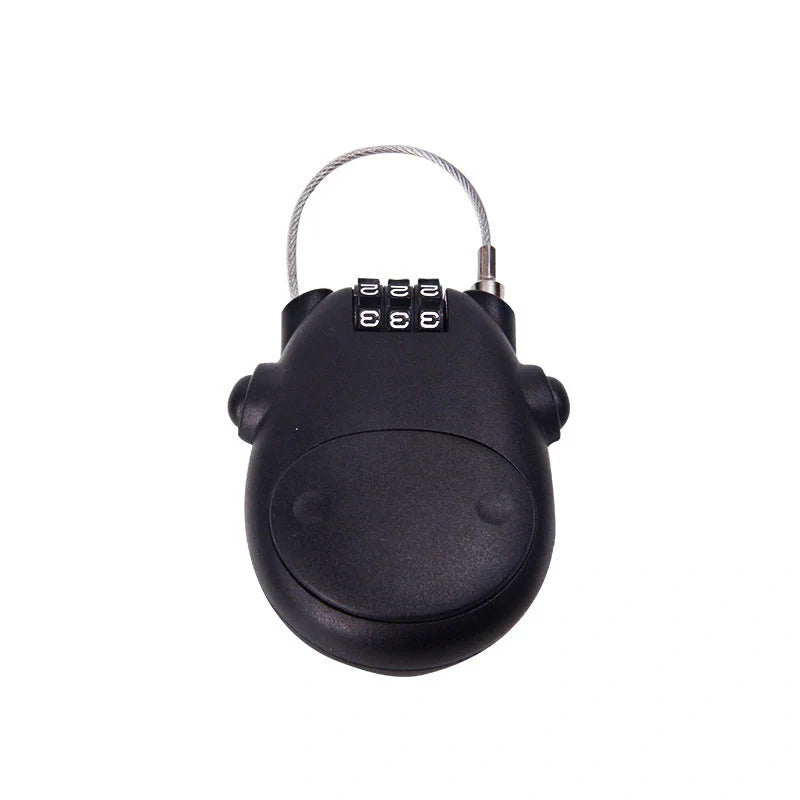 Cow telescopic wire rope lock in black and grey, zinc alloy construction, compact security solution