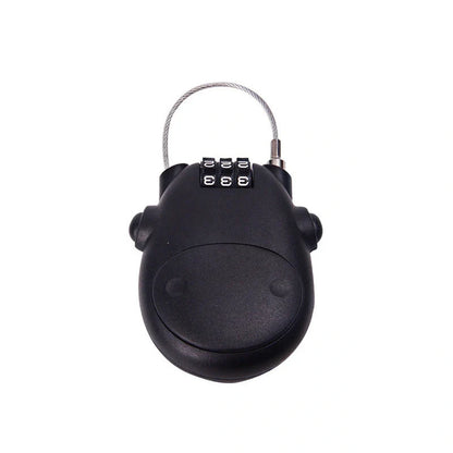 Cow telescopic wire rope lock in black and grey, zinc alloy construction, compact security solution