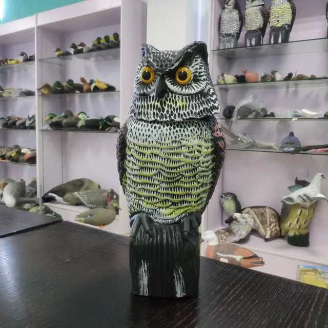 Electric owl decoy with 360-degree rotating head, 38.5cm animal model in pastoral style, shown in Electric Owl and Owl options
