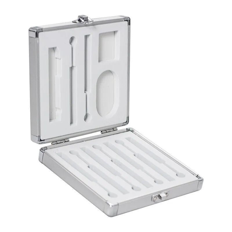 Silver aluminium storage box for TS100 soldering iron with dimensions 154x147x36mm