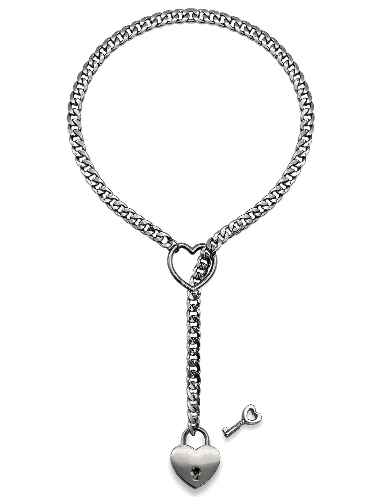 Adjustable heart-shaped O-ring slip chain necklace in alloy
