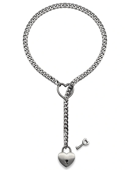 Adjustable heart-shaped O-ring slip chain necklace in alloy