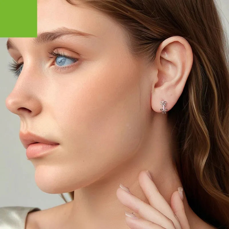 S925 sterling silver bow ear clip earrings for women in SCE1926 colour with dripping oil finish, supplied as a pair