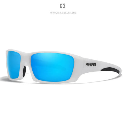 Ultralight polarised sports sunglasses with TR90 frame and silicone nose pad in one of eight available colours.