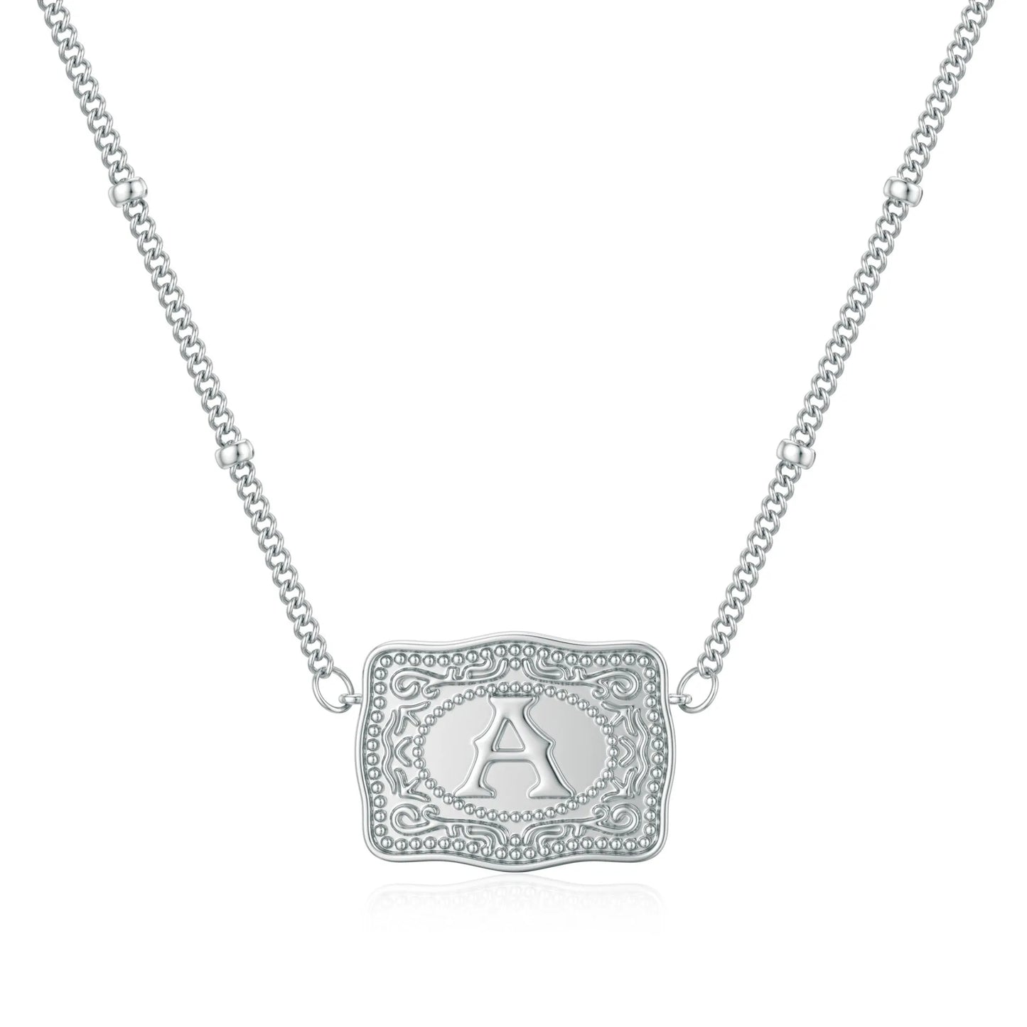 Personalised copper letter necklace with gold or white K electroplated finish, showing a single alphabet pendant.