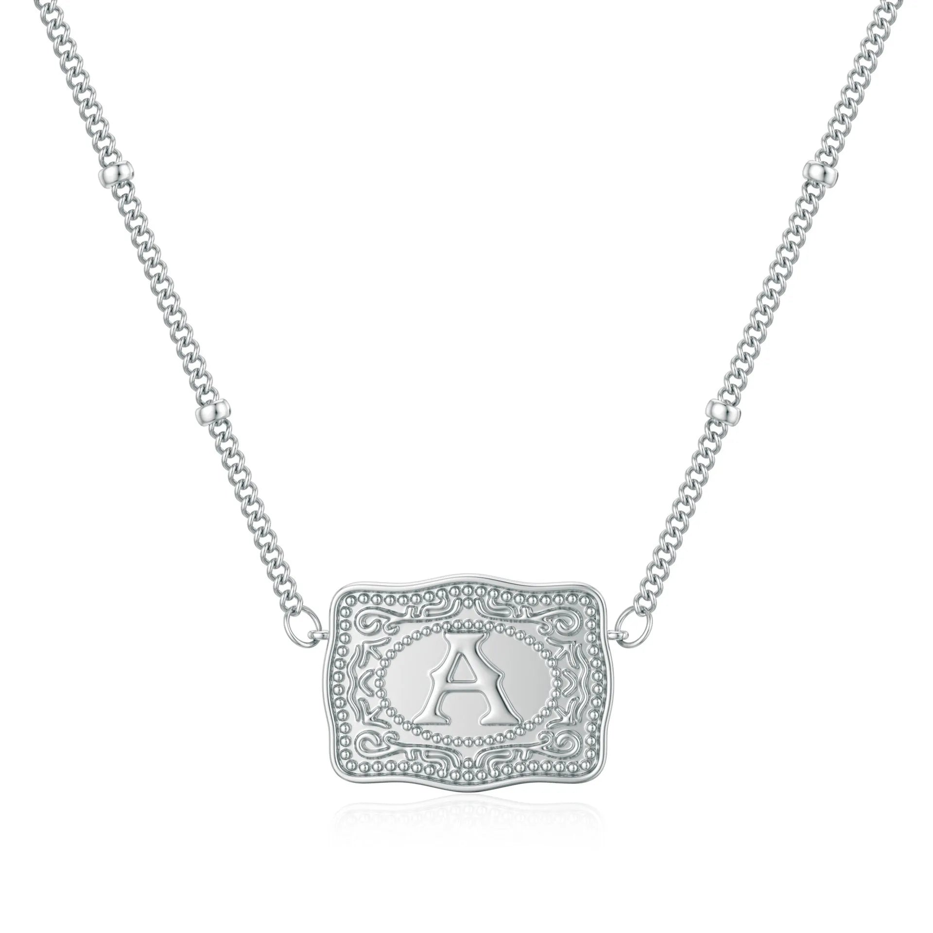 Personalised copper letter necklace with gold or white K electroplated finish, showing a single alphabet pendant.