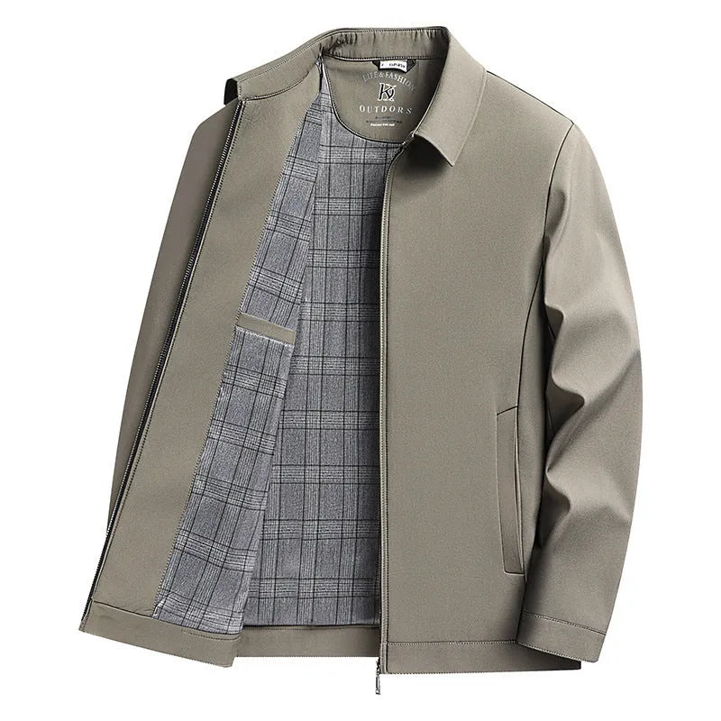 Men's solid colour casual jacket with polo collar and side seam pockets in navy blue