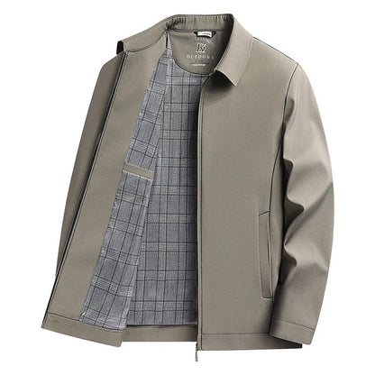Men's solid colour casual jacket with polo collar and side seam pockets in navy blue